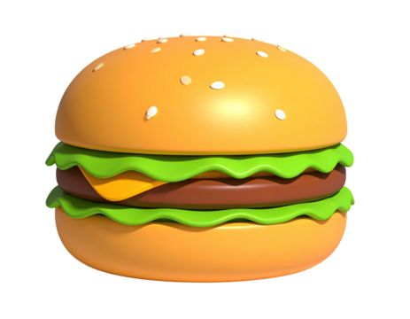 A colorful and stylized hamburger with sesame seeds and a transparent background - Powered by Adobe
