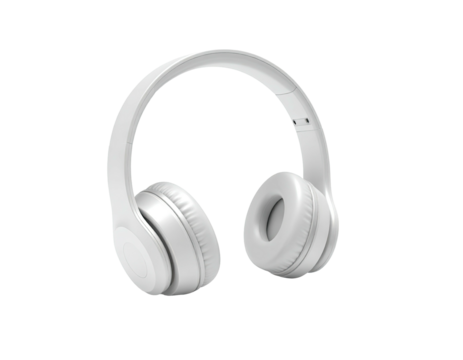 A pristine, white pair of over-ear headphones, isolated against a black backdrop