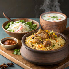 pakistani biryani served in traditional handi with