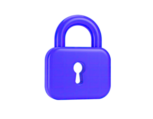 A glossy, 3D-rendered, purple padlock isolated against a stark black background