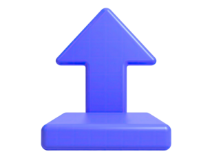 3D rendering of a bright blue arrow pointing upwards on a black background