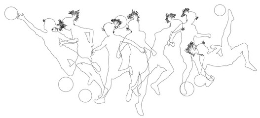 Silhouette soccer football player set. Active sports people healthy players fitness silhouettes concept.