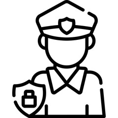 Security Guard with Shield Lock Outline Icon