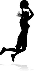 Silhouette of athletic woman female basketball player with basketball ball. Sports concept.