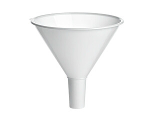 A white, cone-shaped tool with a wide mouth and narrow spout