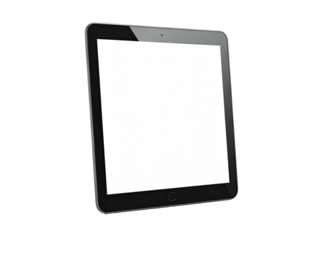 Angled, rectangular device with a blank white screen, against a black backdrop - Powered by Adobe