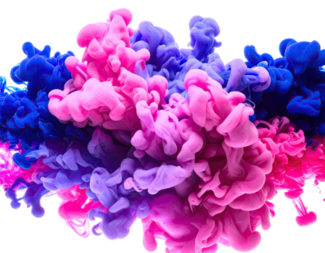 Vibrant, colorful, abstract ink explosion in shades of blue, pink and purple - Powered by Adobe