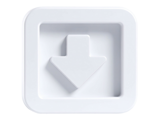 3D rendering of a white arrow pointing down within a square frame