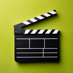 Obraz premium Clapperboard on a green background with space for text.