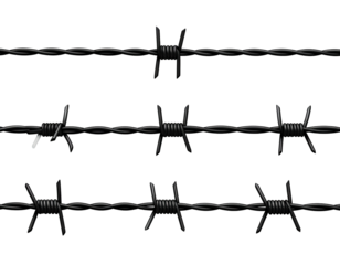 Close-up of black barbed wire strands against a pure black background
