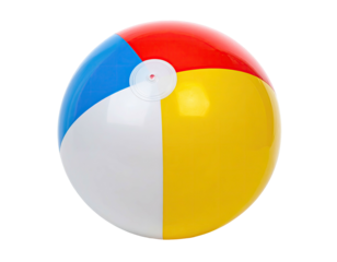 Vibrant, inflated sphere with multicolored panels against a stark black backdrop