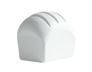 A solid white, slightly rounded loaf of bread, with four curved scored lines on top