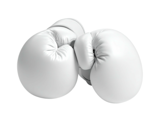 Two pristine white boxing gloves, positioned against a stark black background