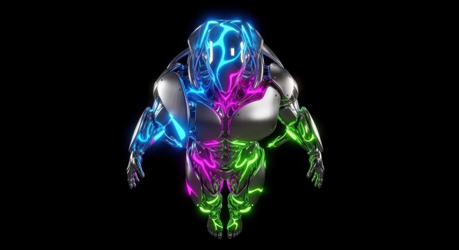 Futuristic Liquid Metal Android with Neon Lights