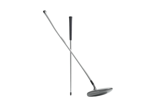 Two golf putters are angled against a black background, poised for play - Powered by Adobe