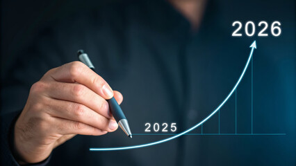 Fototapeta premium 2025 end review new growth projection chart 2026 rising arrow business forecast optimistic planning