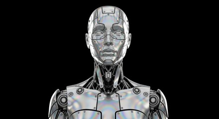 Portrait of a Lifelike Android with an Iridescent Finish