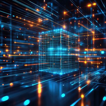 Luminous data cube with streaming lines