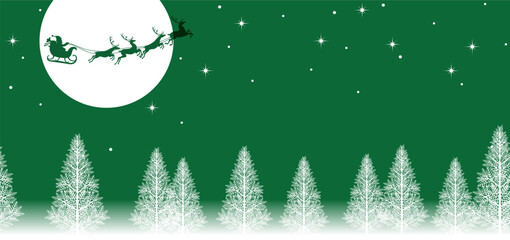 Seamless Vector Christmas Background Illustration With Santa Claus And Reindeers Flying Across The Moon. Horizontally Repeatable.