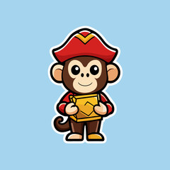 cute-monkey-pirate-with-treasure-map--sticker vector 