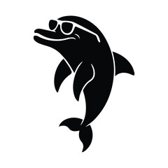 Naklejka premium Cool dolphin wearing sunglasses ready for summer beach fun and ocean adventures silhouette