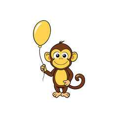 cartoon-monkey-with-banana-shaped-balloon--sticker.