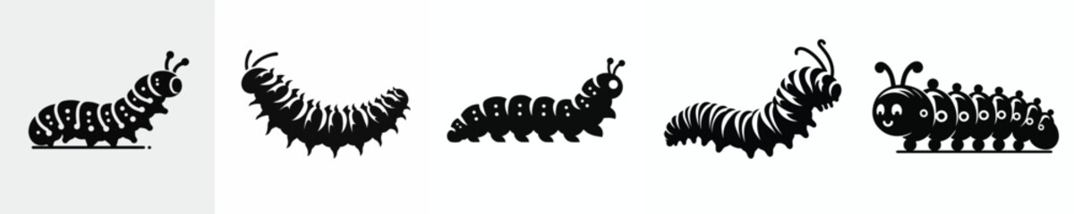 vector black and white silhouette of a caterpillar