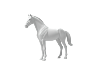 A stark white equine figure, sculpted in a smooth, monochromatic style