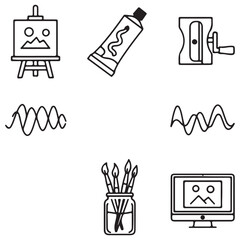 Outline Icons of Art Tools, Painting Supplies, and Creative Concepts