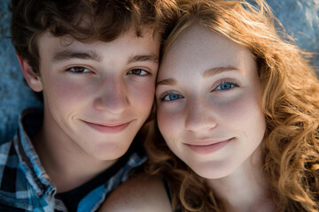 Fototapeta premium Soulmates bonding in a cozy romantic moment, close up of loving couple, generative ai