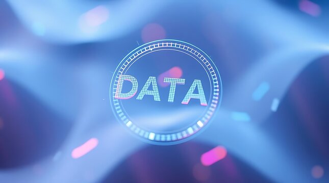 Abstract digital representation of data with glowing text and futuristic blue background.