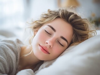 Beautiful woman sleeping soundly in bed for healthy sleep and wellness concept