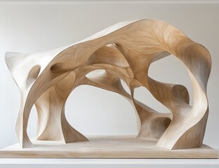 Abstract wooden sculpture with organic, flowing forms
