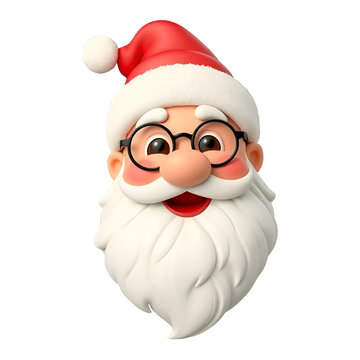 Smiling 3D Santa Claus Head with Glasses and Red Hat for Festive Holiday Season