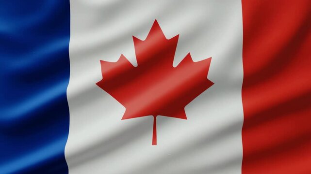 Canadian Flag Waving in the Wind, A Detailed Close-Up View of the Iconic Maple Leaf Emblem Against a Backdrop of Red and White Stripes, Representing National Pride and Identity