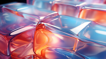 Vibrant translucent shapes intertwine in a futuristic dance of light and color.