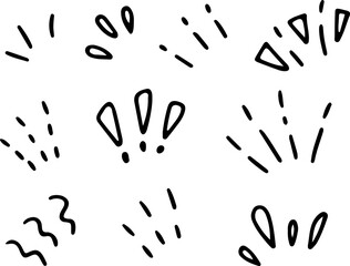 Vector doodles including exclamation points, squiggly lines, and decorative squiggles. Hand-drawn style for adding fun and energy to designs. Drawn with black curved lines in grunge style