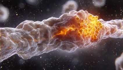 Damaged nerve with inflamed lesion