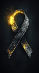 Dark ribbon, shimmering edges, on deep black background