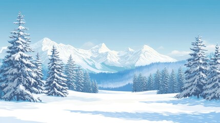 Fototapeta premium Snowy mountain vista with evergreen trees