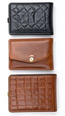 Three leather wallets displayed