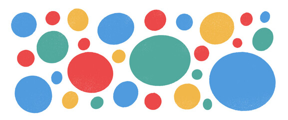 Circle playful shapes crayon set. Kids colorful chalk elements. Kindergarten funky polka dots hand drawn pattern. Vector handmade ellipse, round element collection isolated on transparent background.