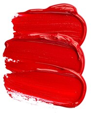 Three overlapping strokes of vibrant red lipstick