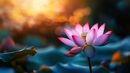 Radiant lotus flower in serene pond setting