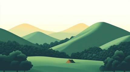 Peaceful mountain landscape with tent