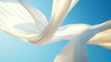 Cream-colored fabric billows against a vibrant blue sky