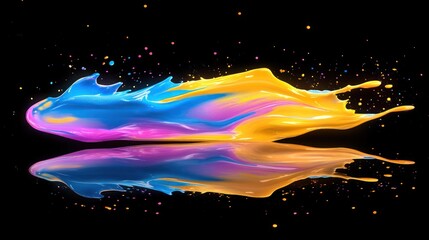 Vibrant paint splash against a black background, mirrored