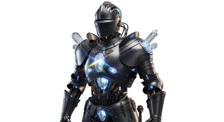 Fototapeta premium Robotic Knight in Crystal-Powered Medieval Armor