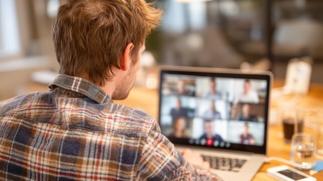 Remote Work: Video Call, Laptop, Conference, Home Office