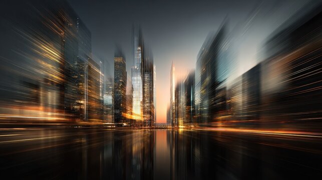 Abstract dynamic urban cityscape with blurred motion and vibrant street lights - Powered by Adobe